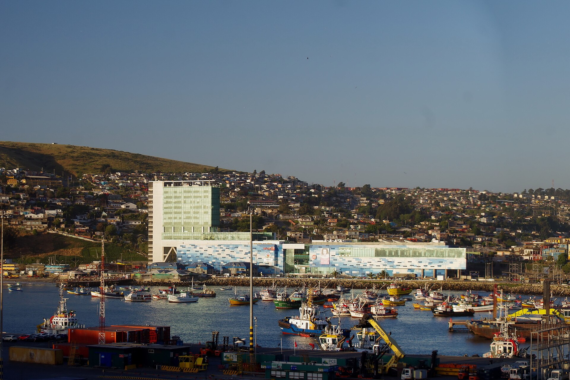 Fishing boats and the harbour of San Antonio, a main port on the central coast of Chile