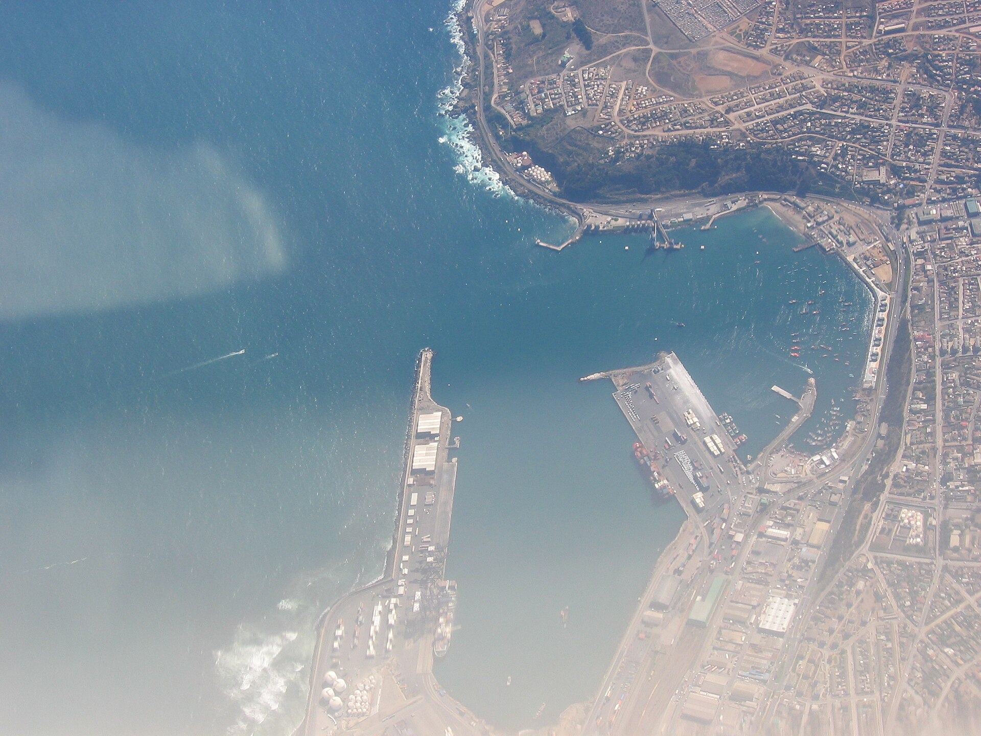 Aerial view of the port of San Antonio on the central coast of Chile