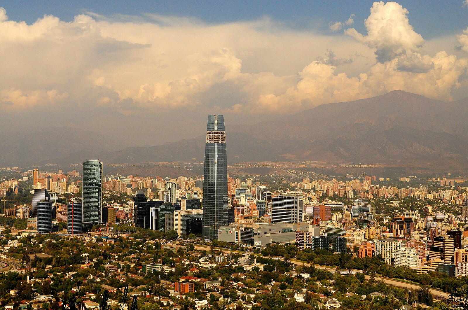 Chile foreign investors: Santiago business district with the Gran Torre Santiago under construction