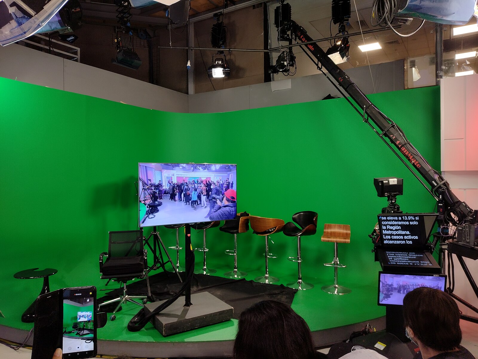 Chile media: a TVN news studio with a green screen in Santiago