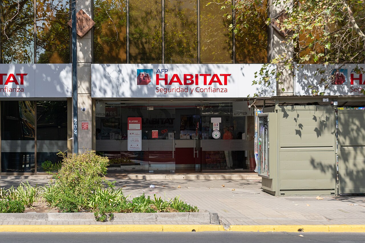Street-level branch of AFP Habitat, one of Chile's private pension fund managers, in Providencia, Santiago