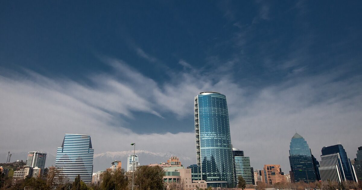 Santiago skyline with the Sanhattan business district and the Andes behind