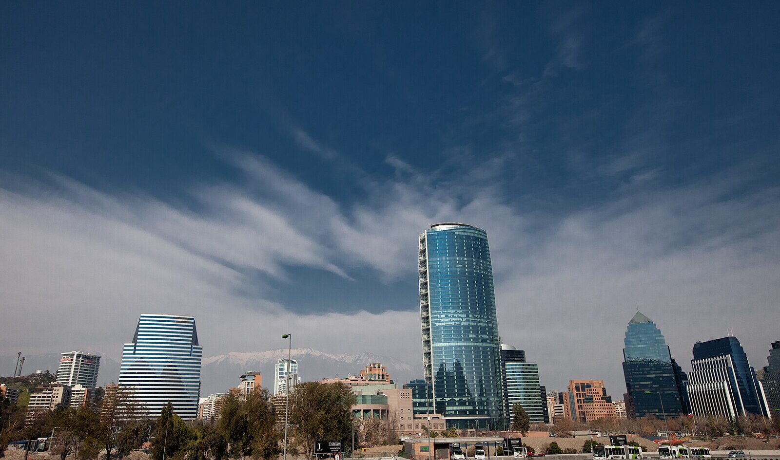 Santiago skyline with the Sanhattan business district and the Andes behind