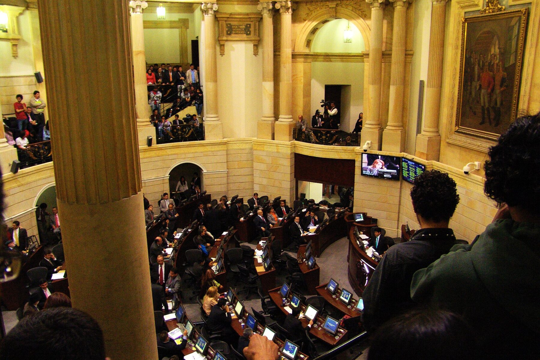 Colombian senators at their desks in the chamber of the Senate in Bogotá