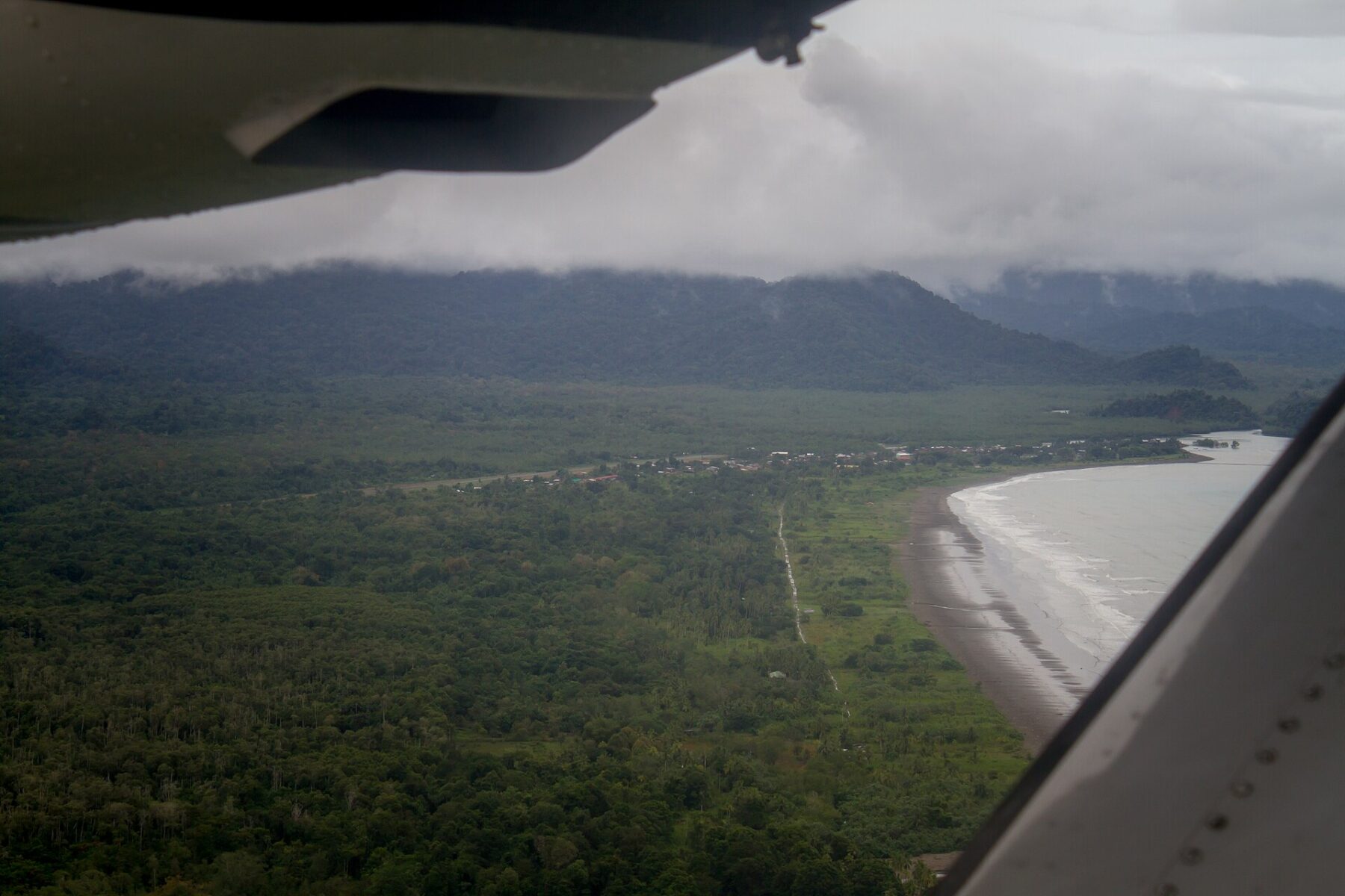 Aerial view of the forested Pacific coastline at Nuquí in Colombia's Chocó department