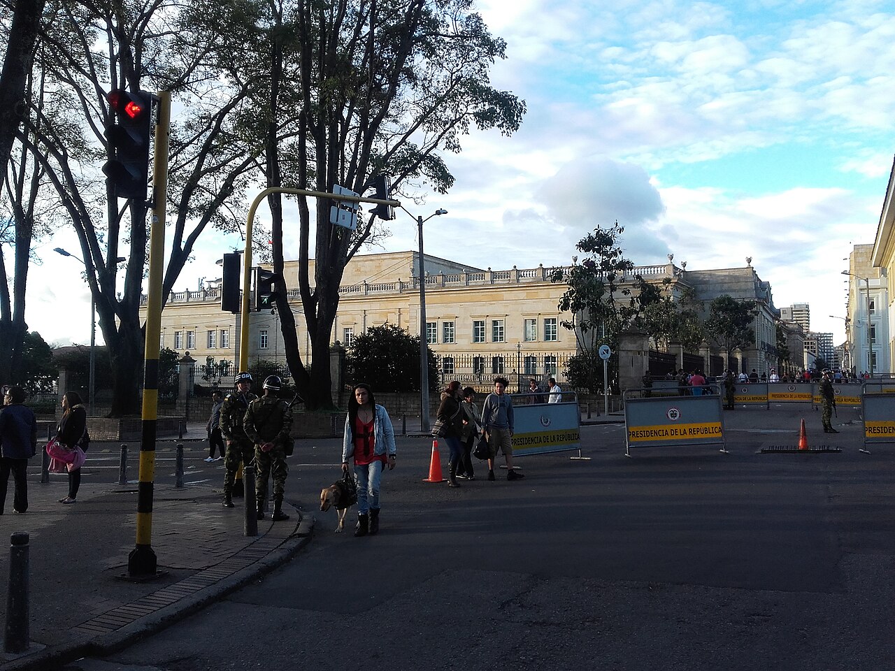 Soldiers and security barriers outside the Casa de Nariño presidential palace in Bogotá, Colombia