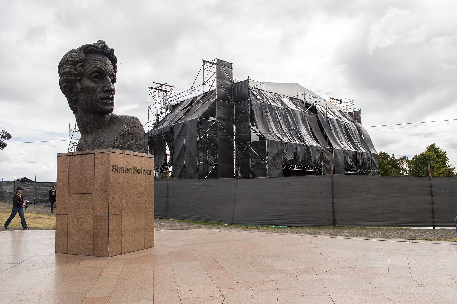 Bust of Simon Bolivar beside the Rock al Parque stage in Bogota, a fixture of Colombia culture