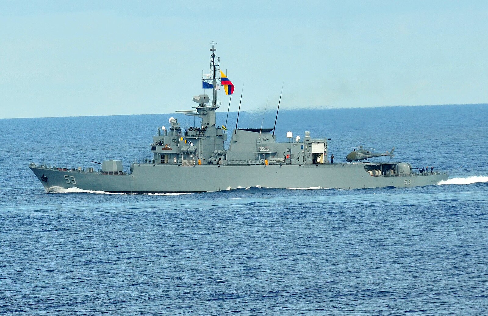 Colombia foreign military ties: the Colombian navy frigate ARC Antioquia during the UNITAS Atlantic exercise with the US Navy