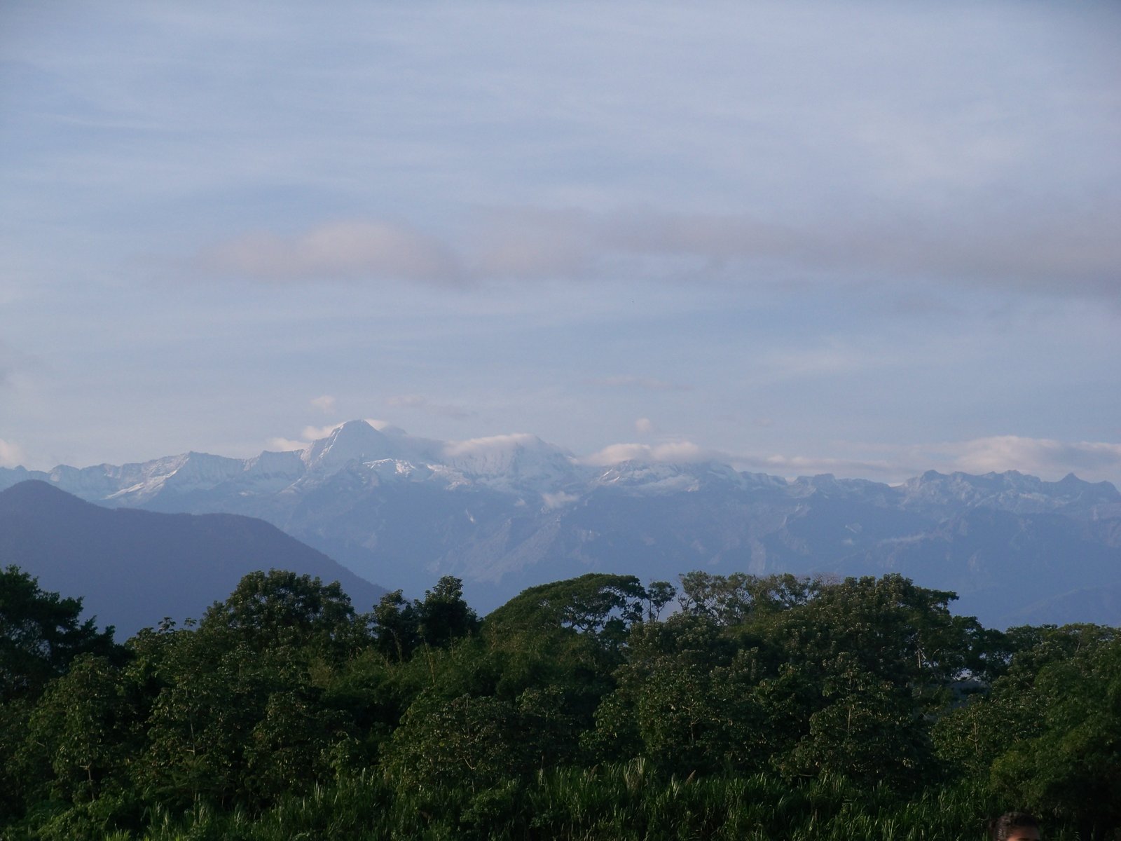 Snow-capped peaks of the Sierra Nevada de Santa Marta above forest in northern Colombia