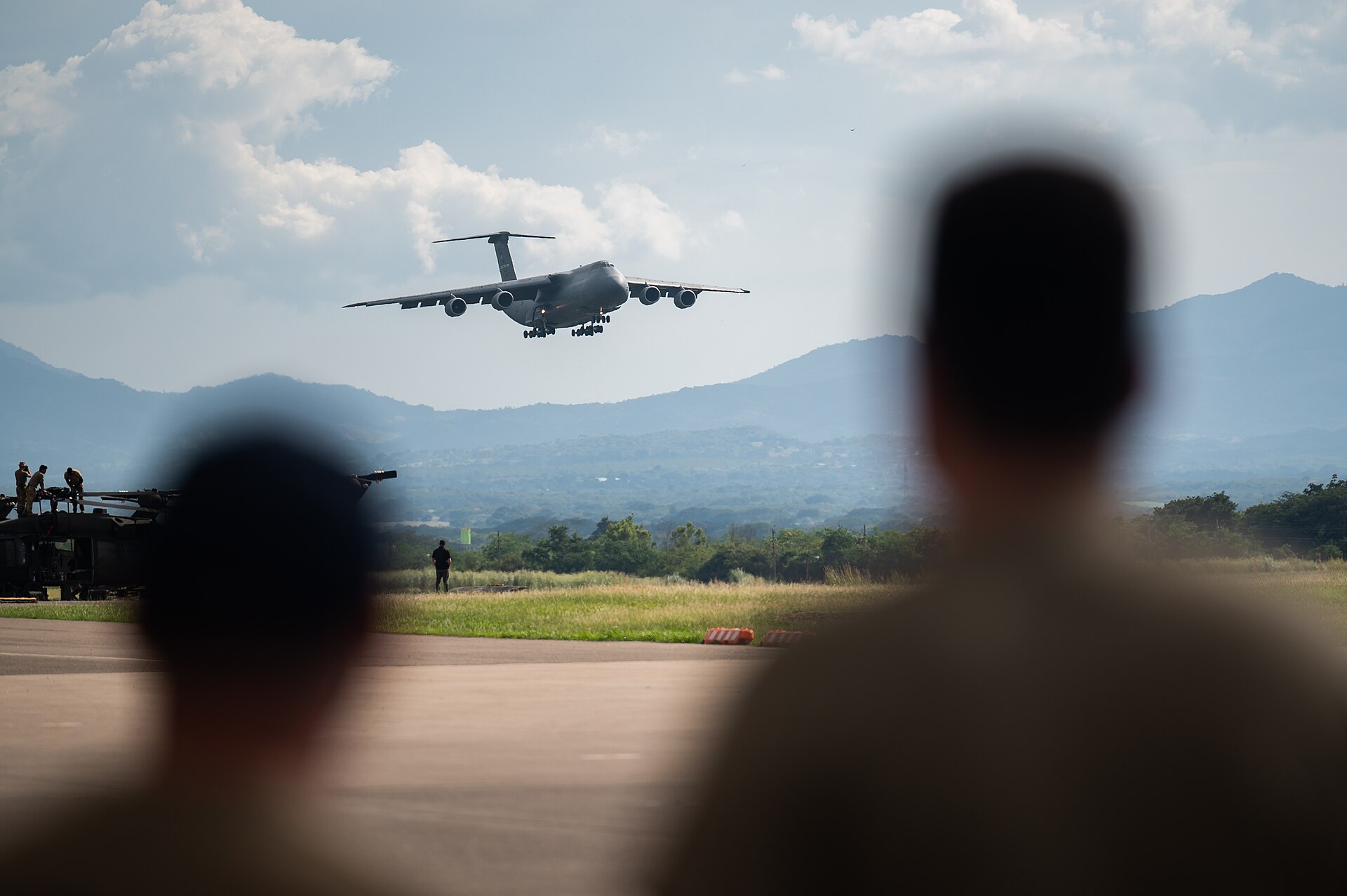 US Air Force C-5M cargo plane landing at Soto Cano Air Base near Comayagua, Honduras