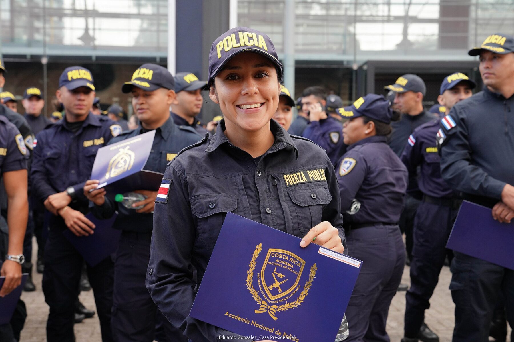 New Fuerza Pública officers at a police academy graduation in Costa Rica