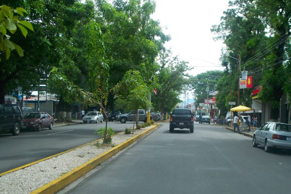Tree-lined street in central Liberia, Guanacaste, Costa Rica