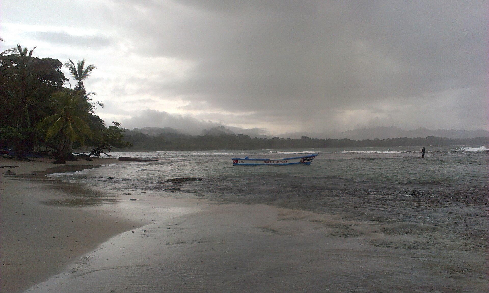 Rain clouds over the beach at Puerto Viejo de Talamanca on Costa Rica's Caribbean coast in June