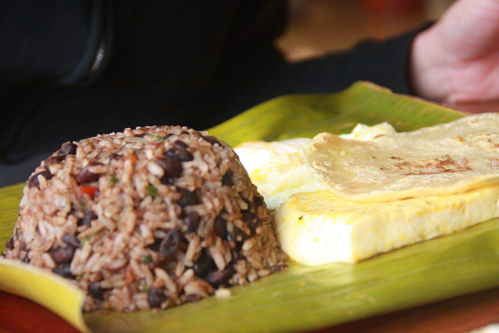 Gallo pinto with tortilla and cheese for Costa Rican independence day