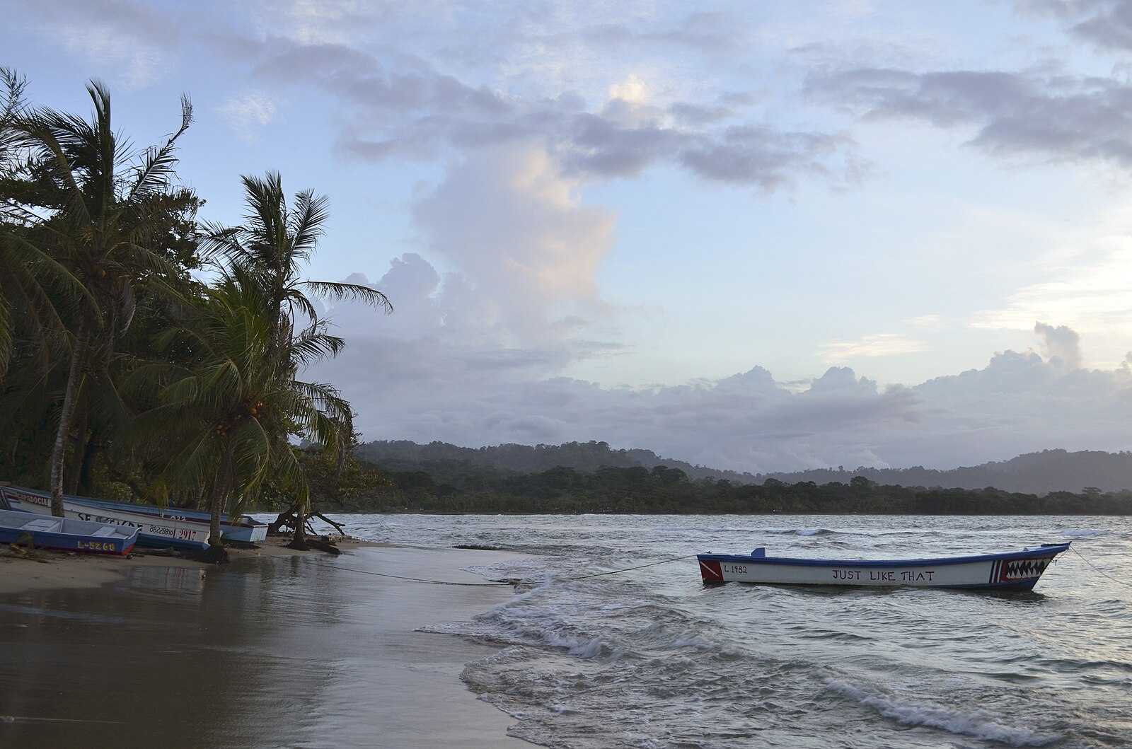 Beach and fishing boats at Puerto Viejo de Talamanca on the Caribbean coast where Afro-Costa Rican people live