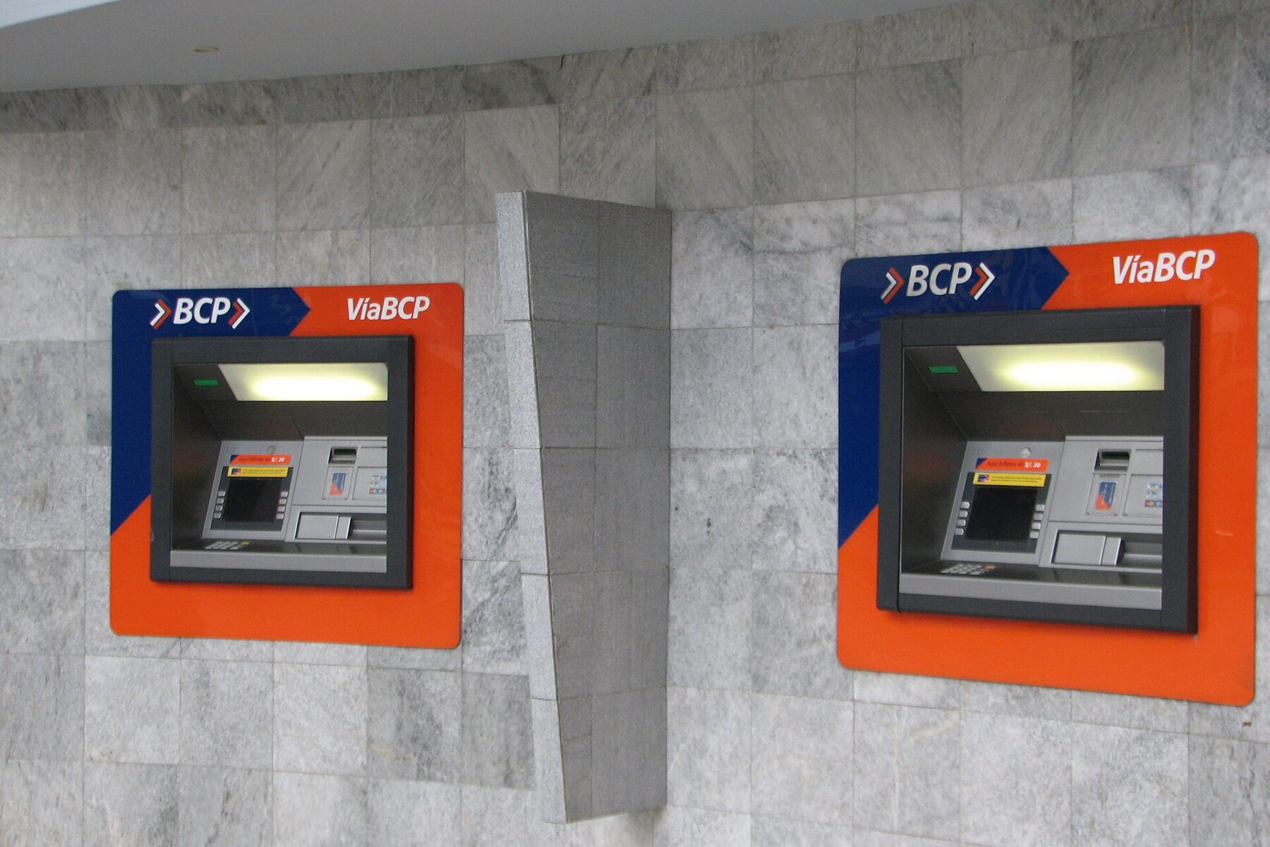 BCP cash machines at a Banco de Crédito del Perú branch in Huaraz, Peru