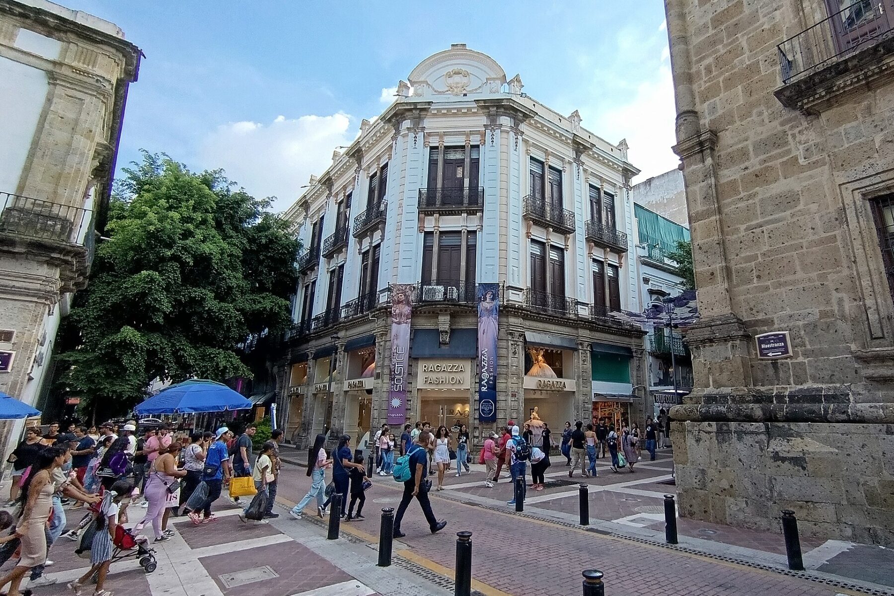 Pedestrians on a street in the historic centre of Guadalajara, Jalisco, Mexico
