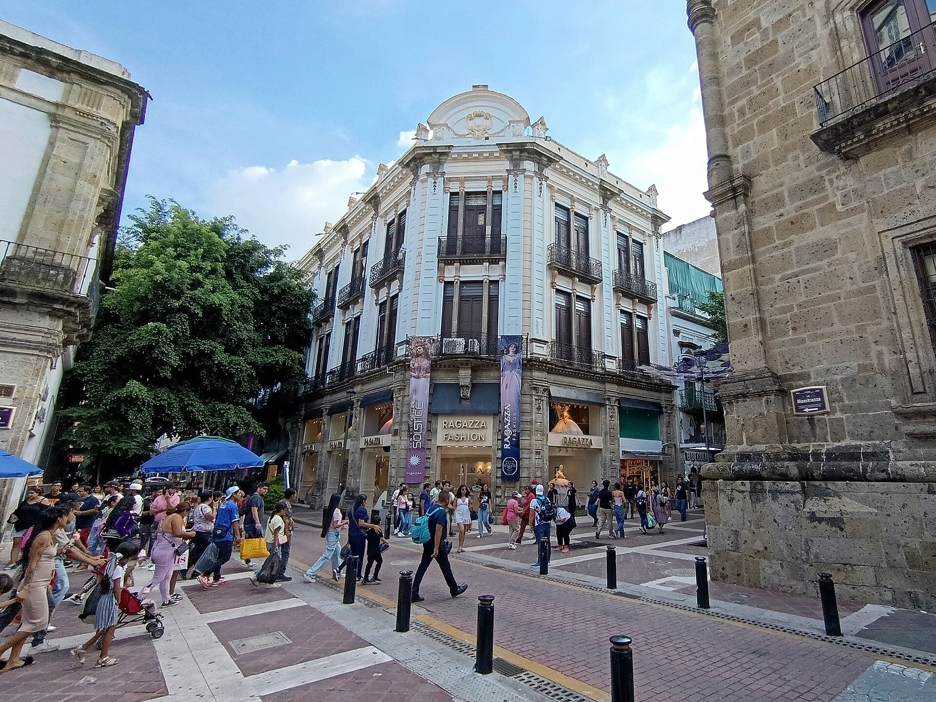 Pedestrians on a street in the historic centre of Guadalajara, Jalisco, Mexico