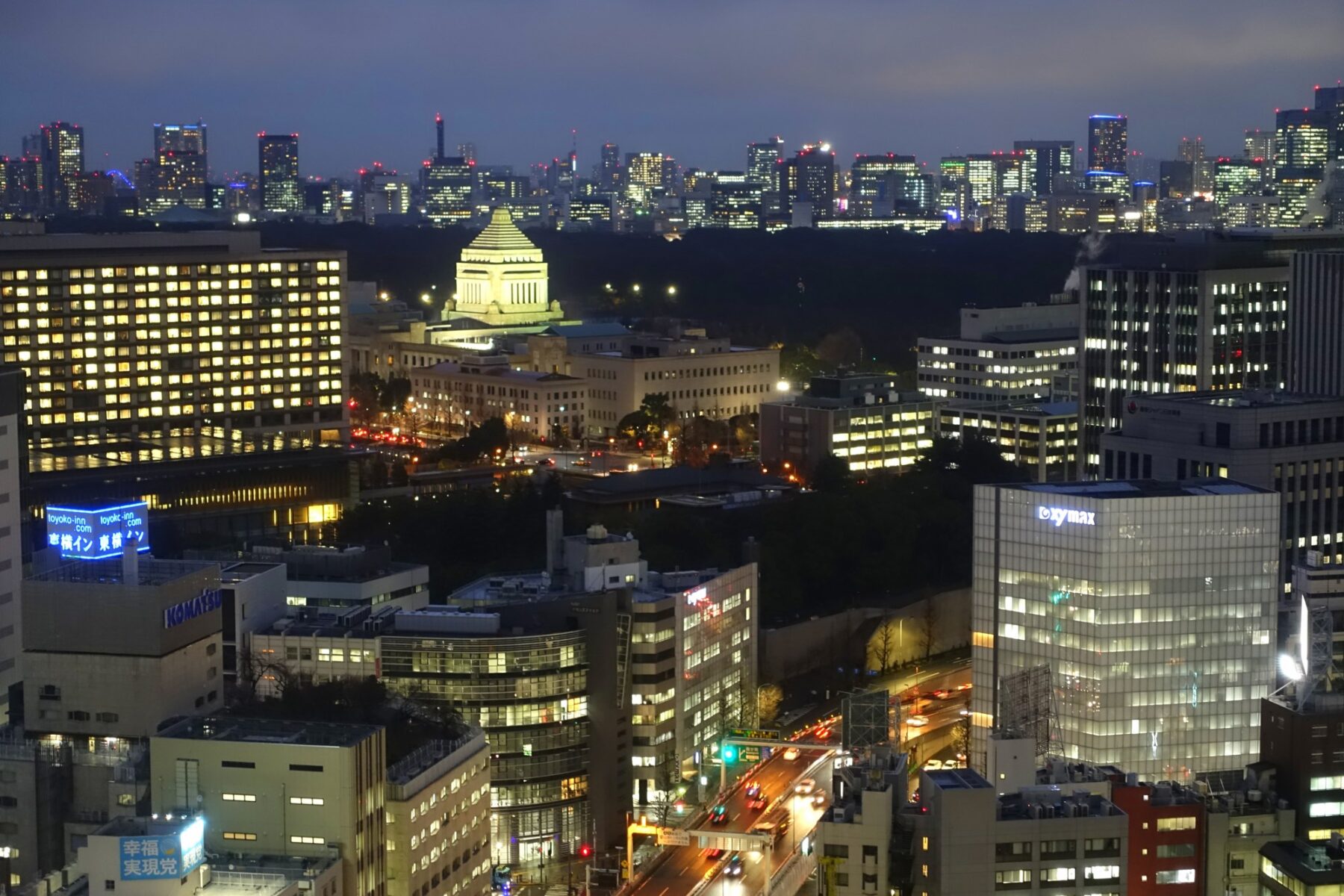 The National Diet Building in Tokyo at dusk