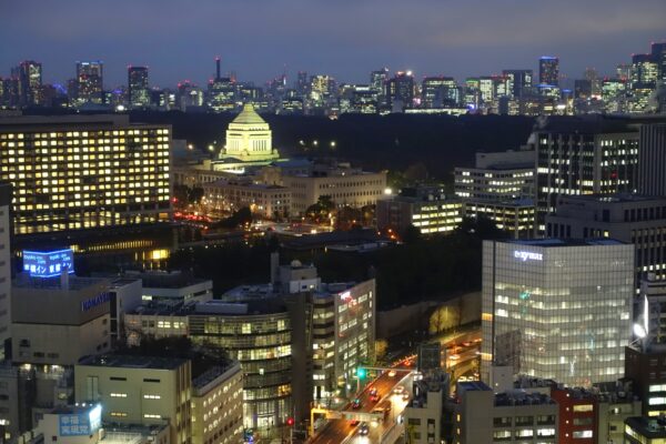 The National Diet Building in Tokyo at dusk