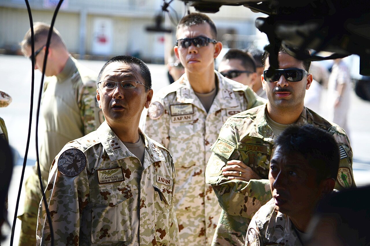 Japanese Self-Defense Forces members and US airmen at Camp Lemonnier, Djibouti