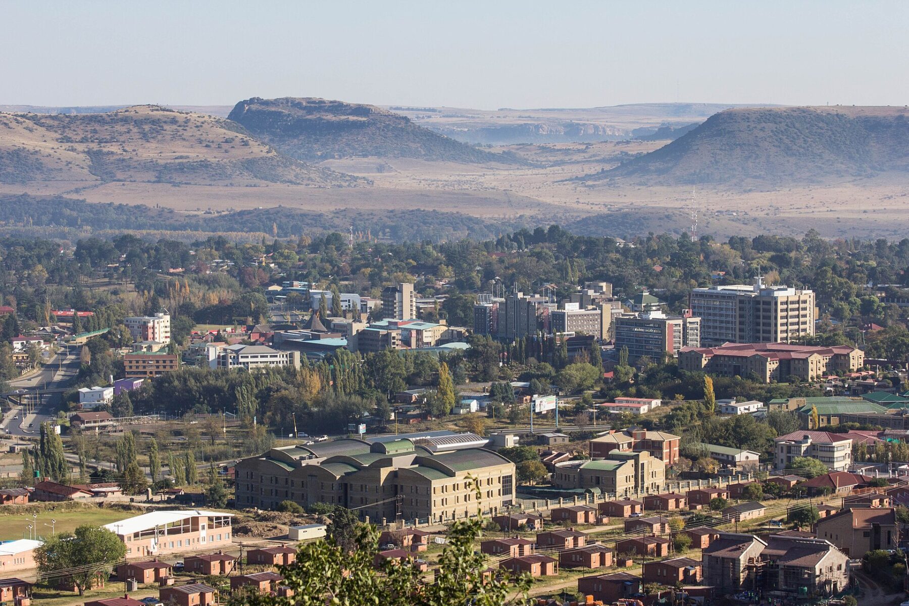 Doing business in Lesotho: Maseru seen from Parliament Hill, with South African farmland across the river