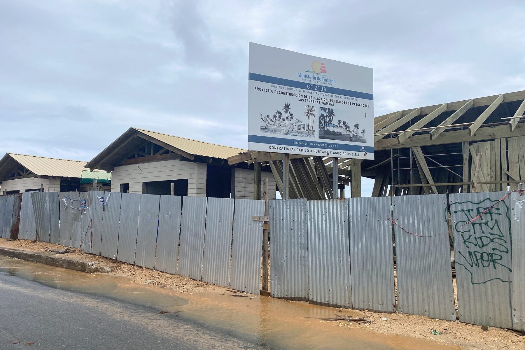 Fenced construction site in Las Terrenas, Samaná, Dominican Republic