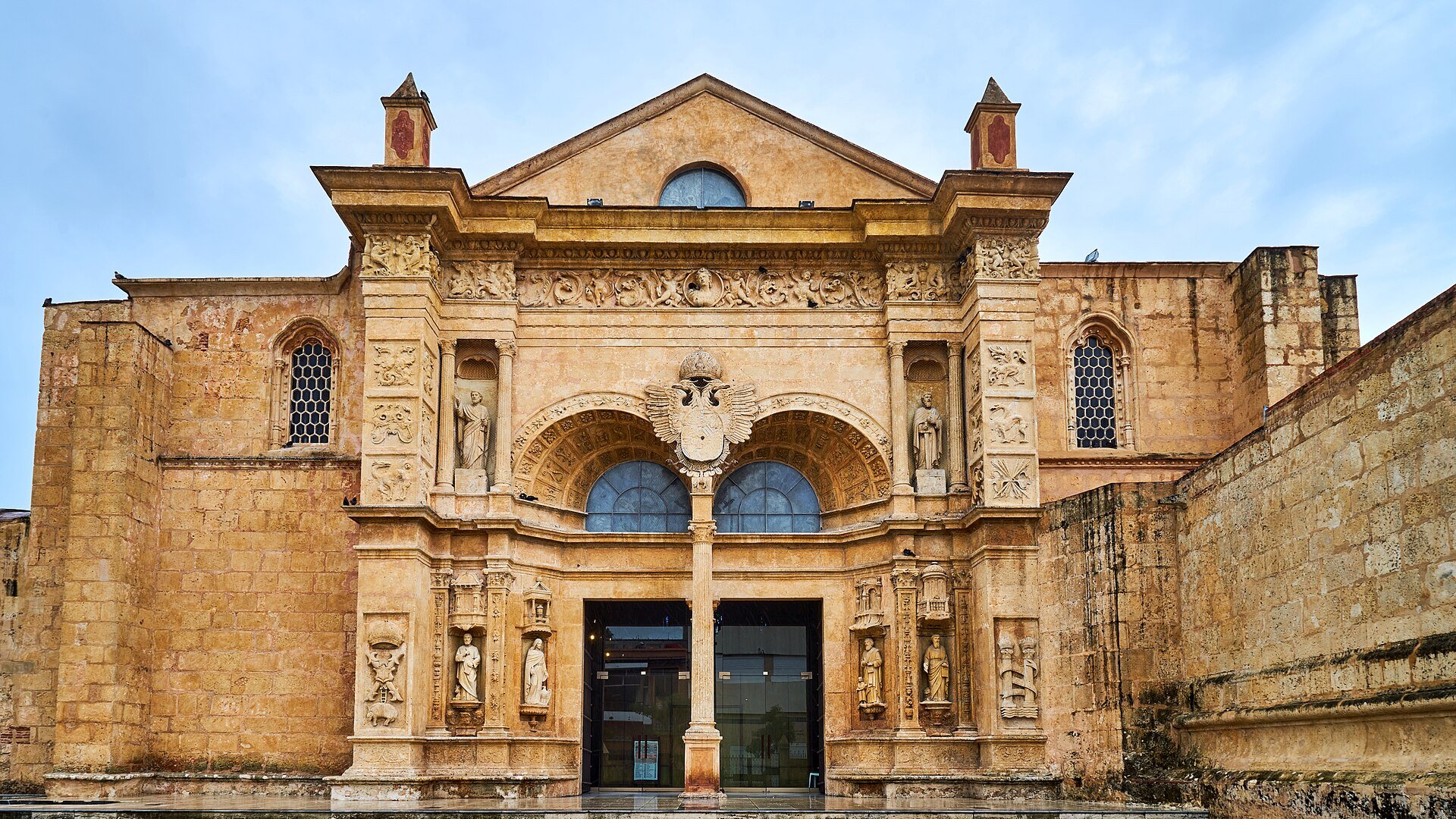 Carved stone entrance of the Cathedral of Santa Maria la Menor in the Colonial City of Santo Domingo