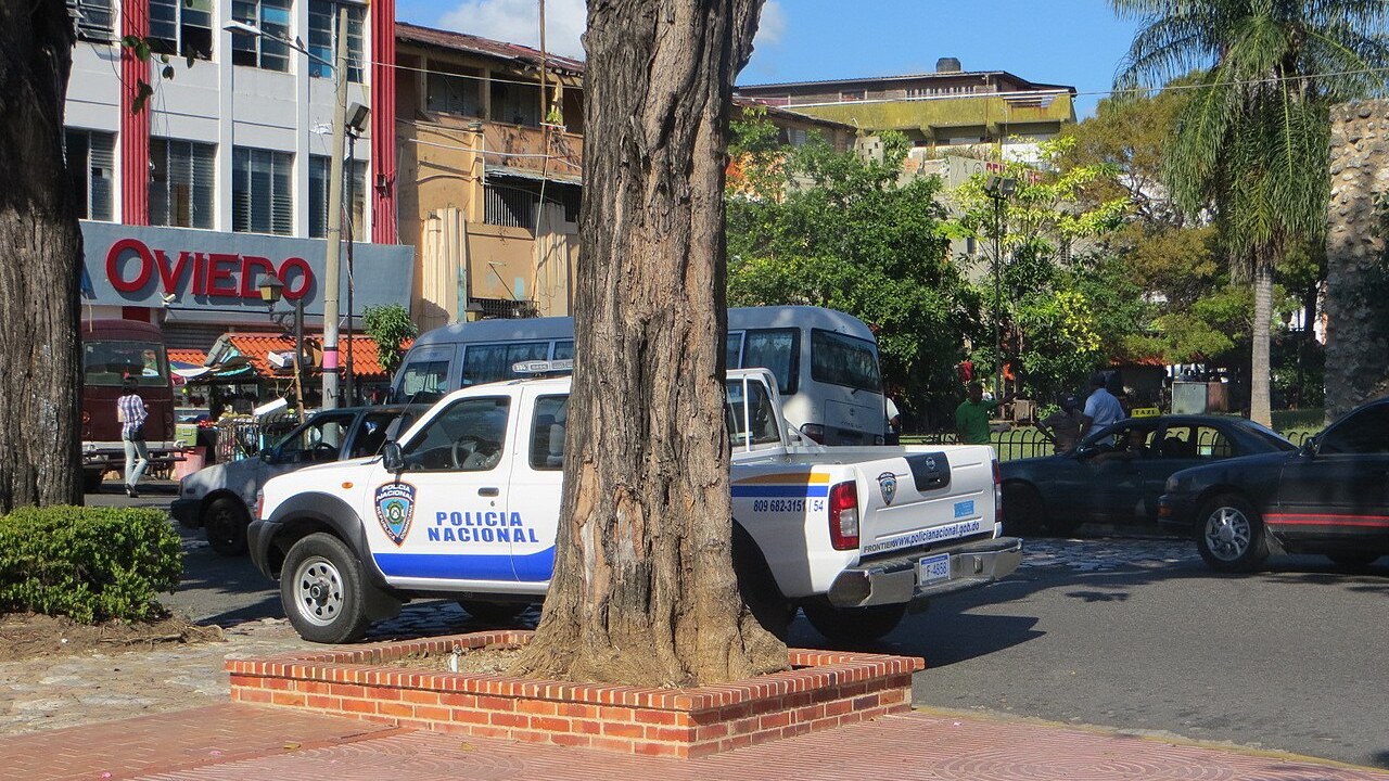  a National Police pickup truck parked in Santo Domingo