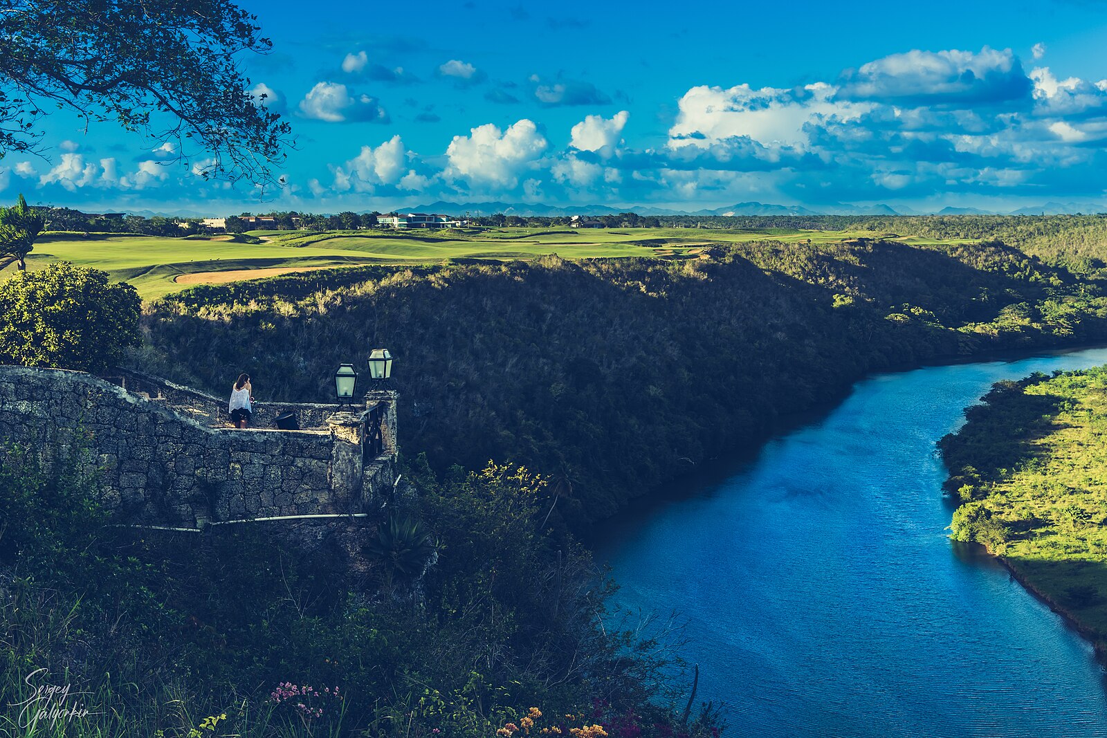 Dominican Republic power and business: the Chavón River valley and golf course at Casa de Campo near La Romana