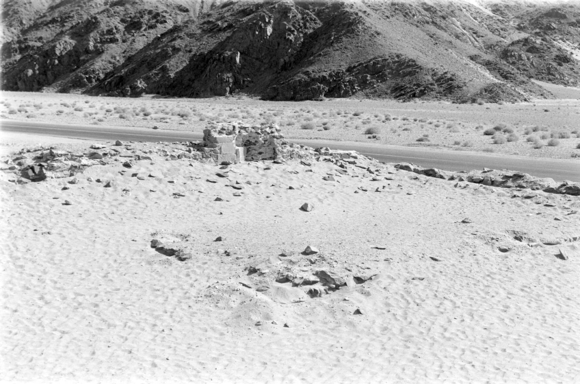 Stone ruins beside the road through Wadi Hammamat in Egypt’s Eastern Desert