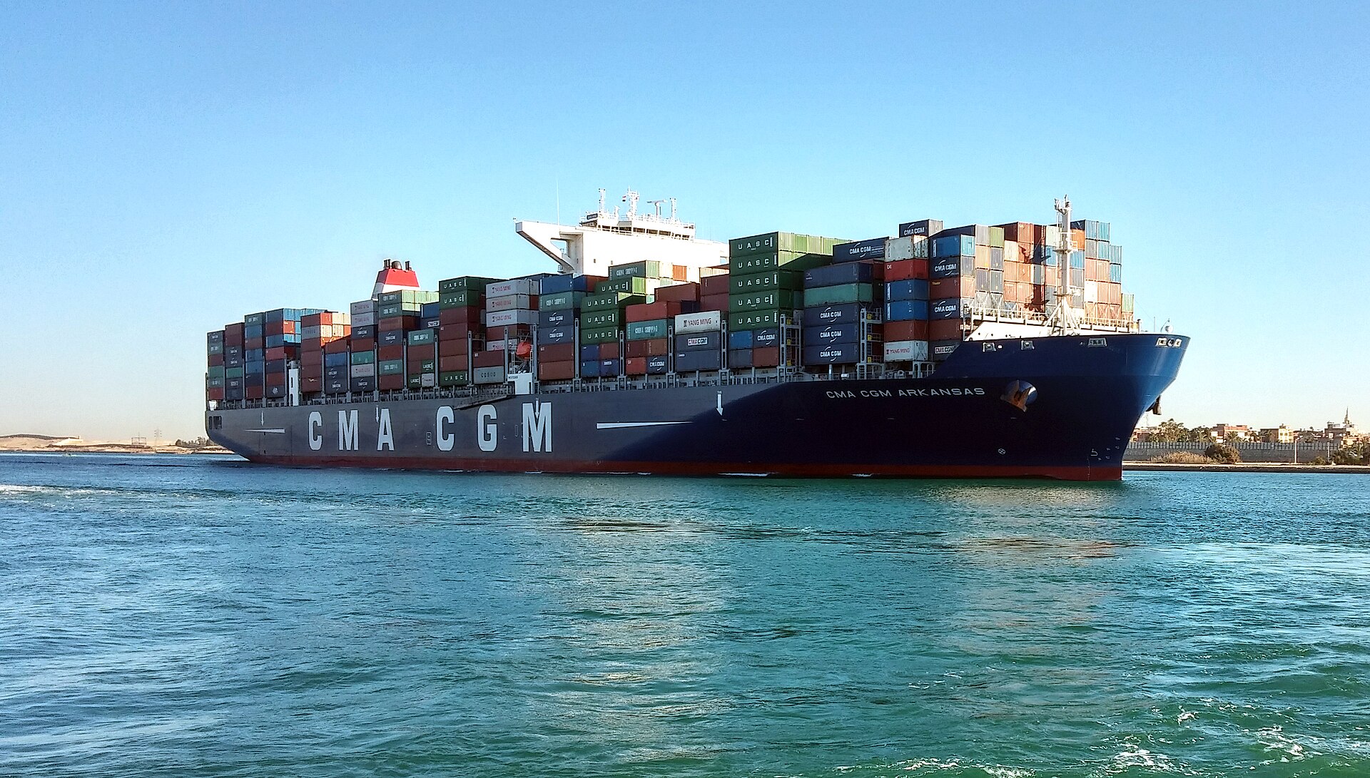 Egypt economy key players: a container ship passing through the Suez Canal
