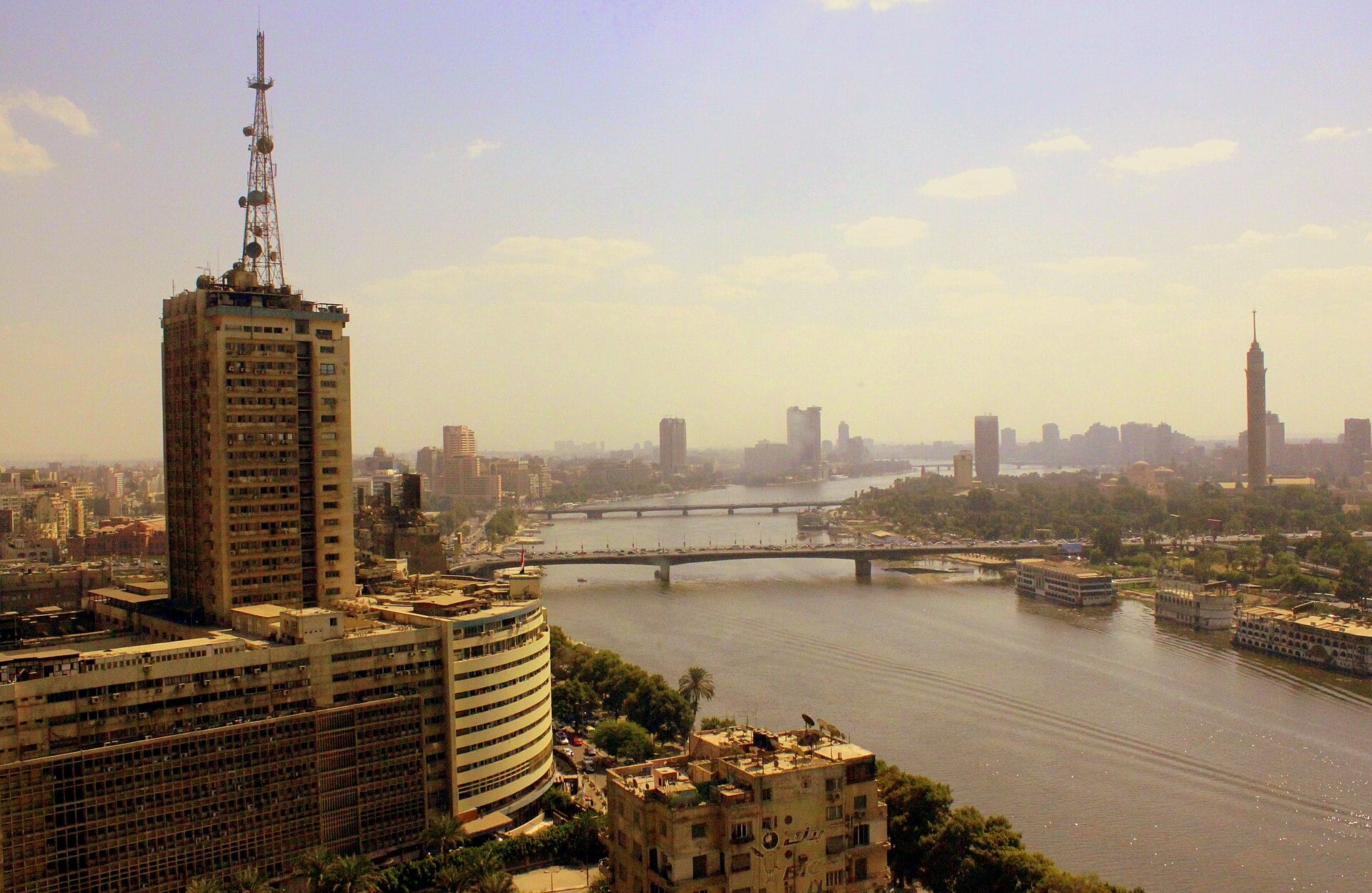 Egypt media: the Maspero state broadcasting tower beside the Nile in Cairo