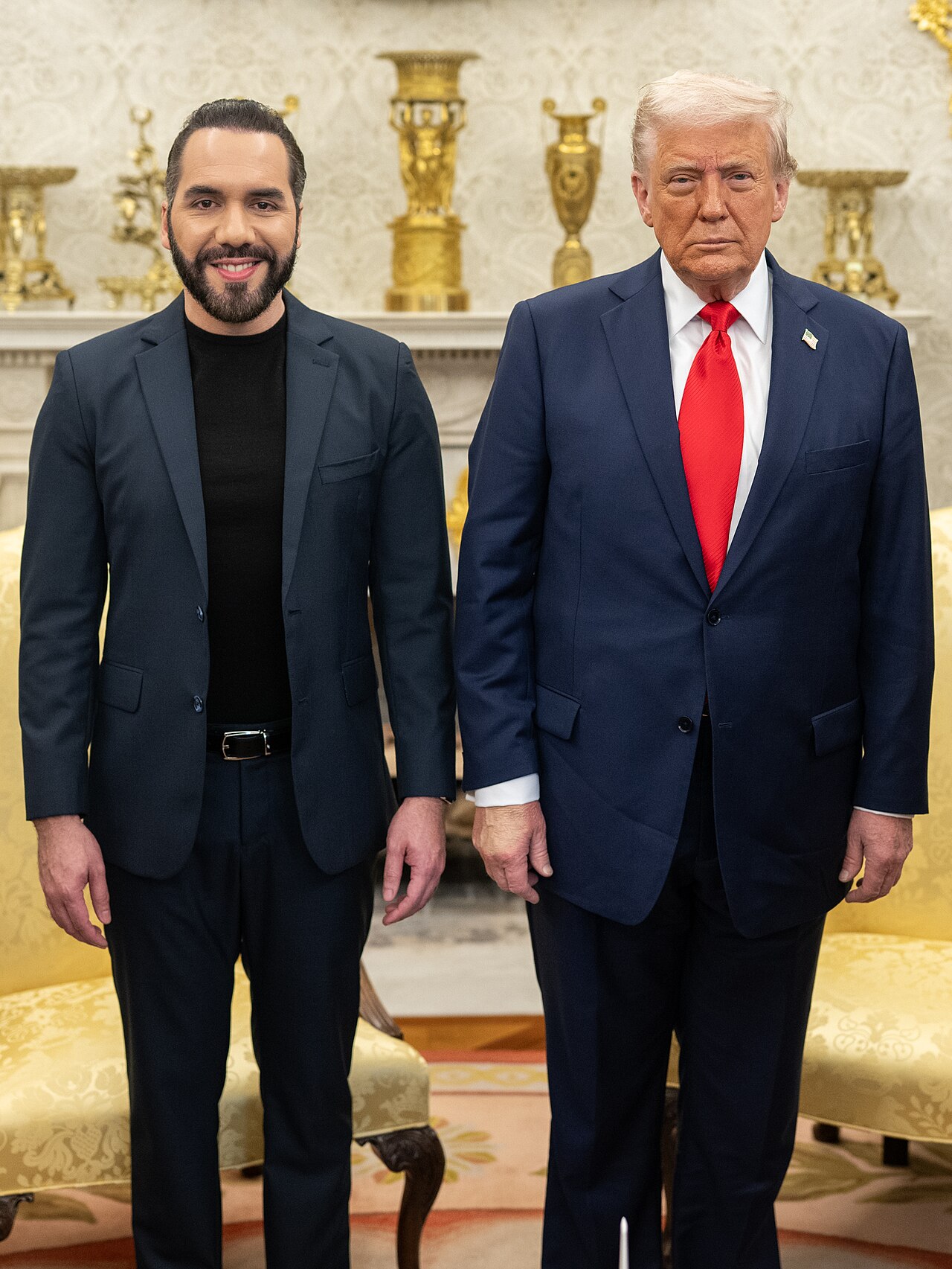 Nayib Bukele and Donald Trump standing side by side in the Oval Office