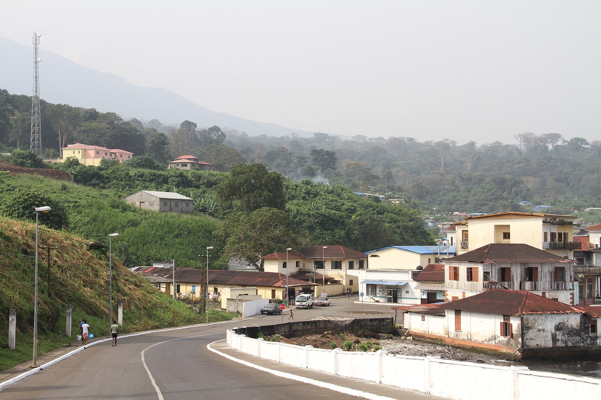 The town of Luba on Bioko island, Equatorial Guinea, with forested hills behind