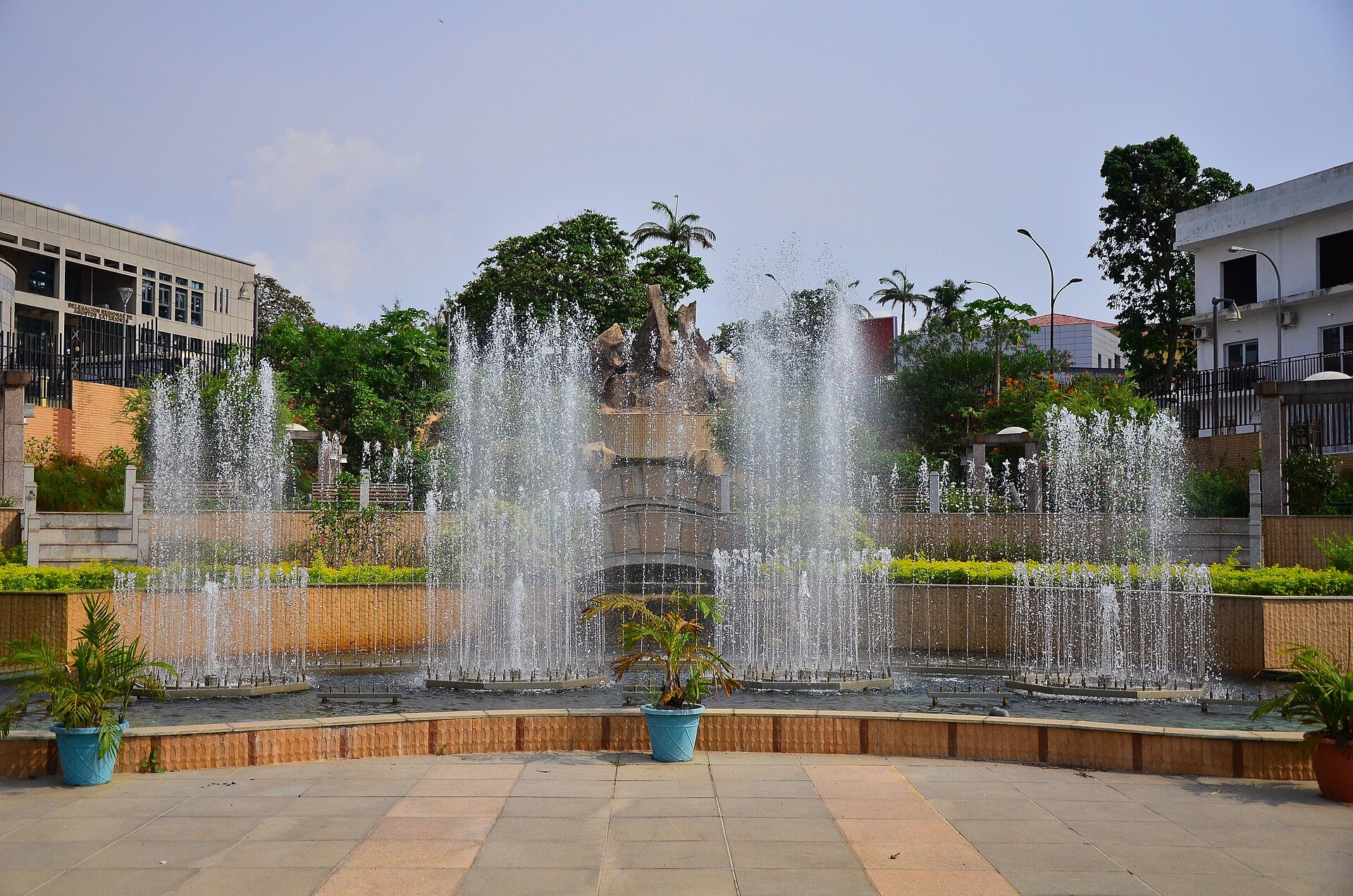 A fountain in a garden square in Bata, Equatorial Guinea.