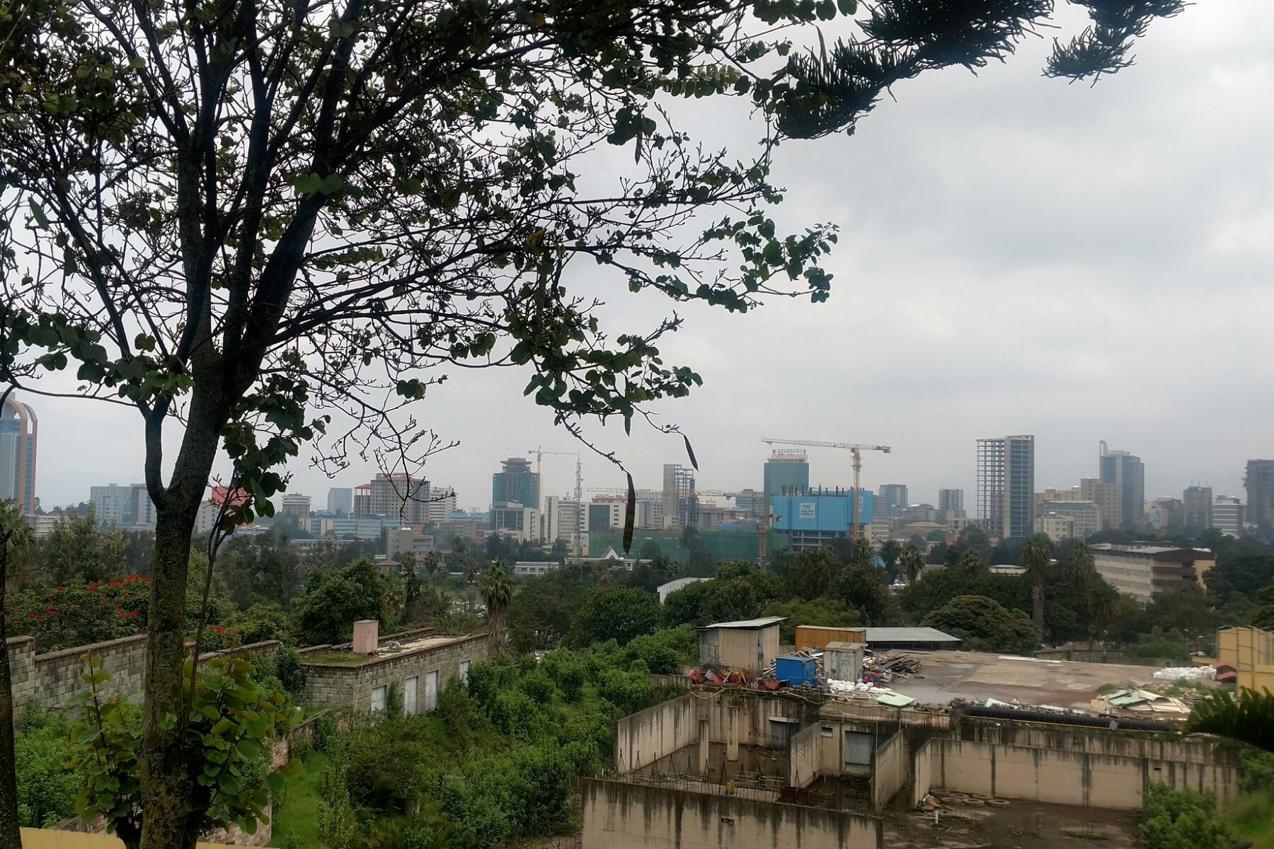 Office towers and construction cranes on the Addis Ababa skyline, Ethiopia