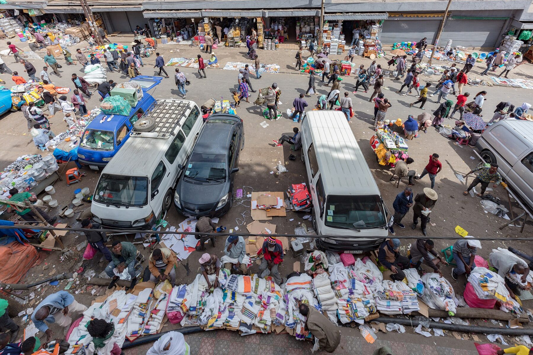 Traders and shoppers at Addis Mercato market in Addis Ababa, Ethiopia