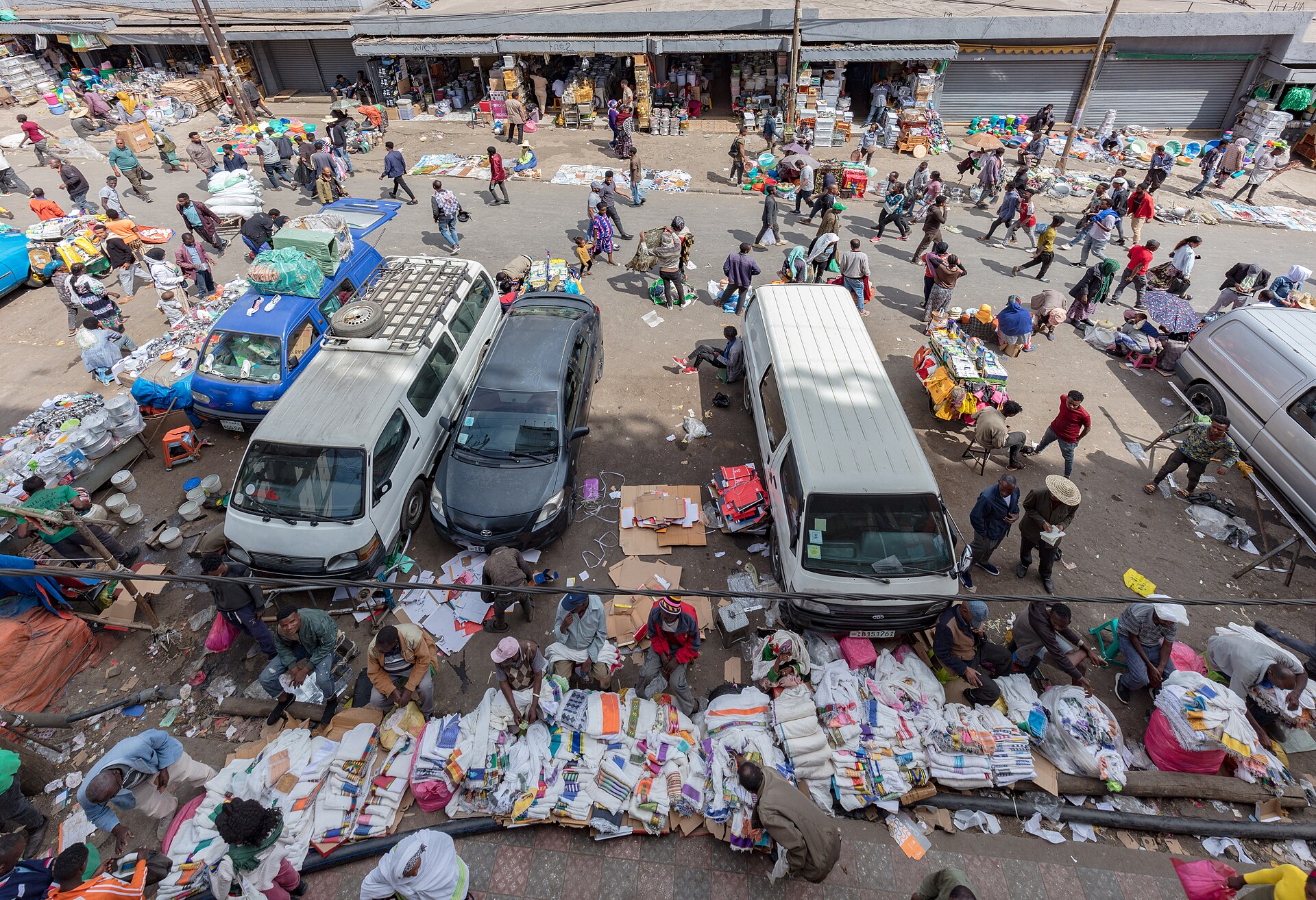 Traders and shoppers at Addis Mercato market in Addis Ababa, Ethiopia