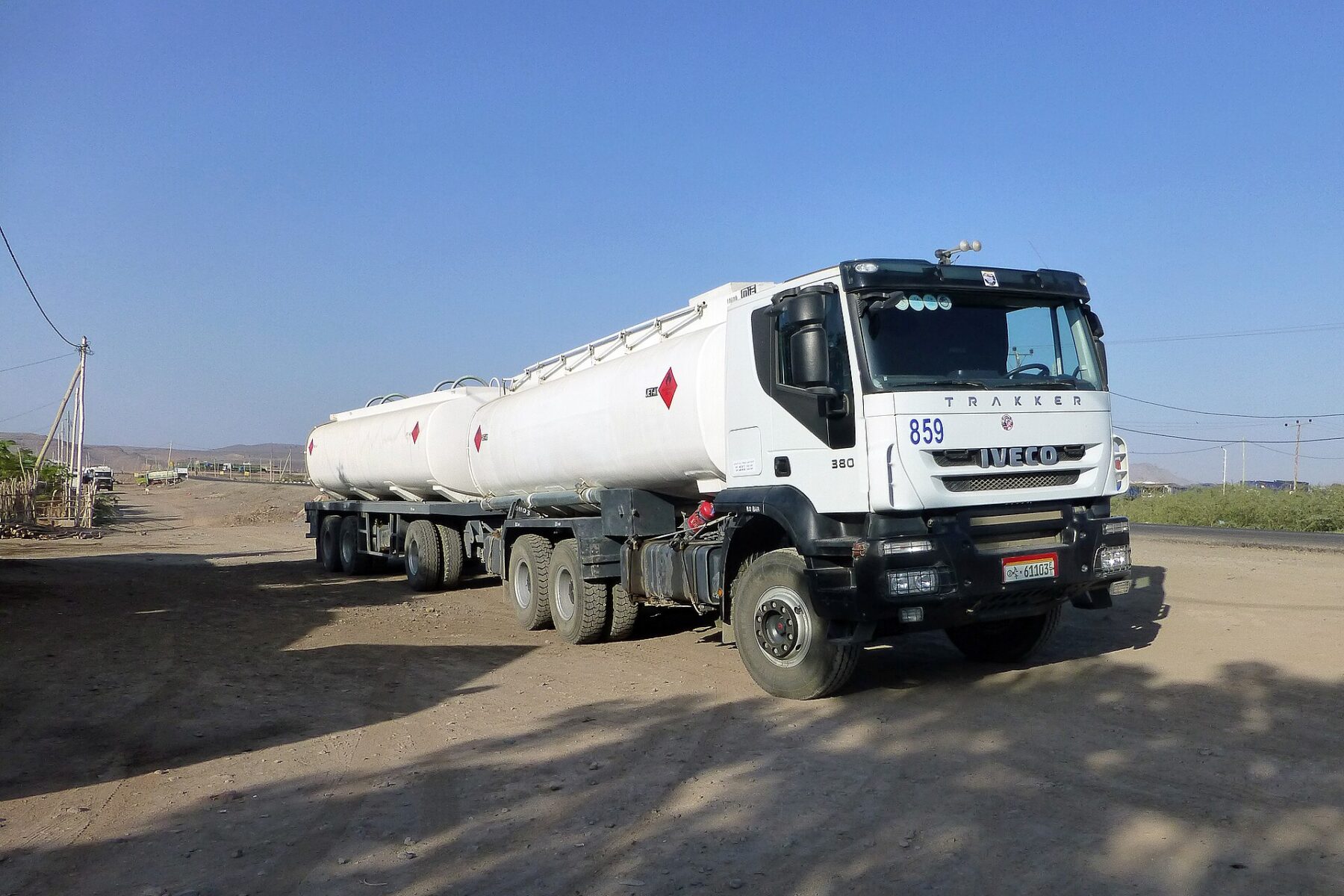 Fuel tankers on the main road through Awash in the Afar region of Ethiopia