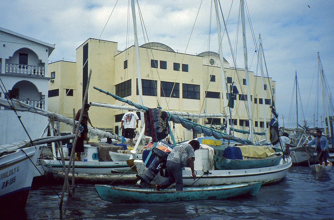 Belize economy - Fishing boats moored in the harbour of Belize City on the Caribbean coast