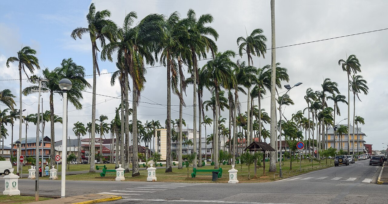 Gabriel Serville - Place des Palmistes, the palm-lined main square of Cayenne, capital of French Guiana