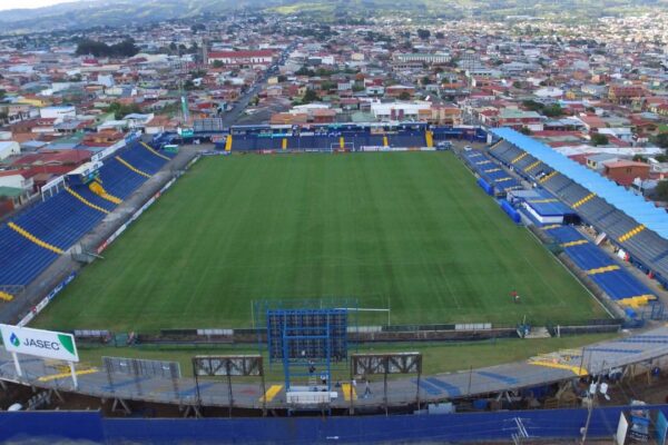 Aerial view of the Estadio José Rafael Fello Meza football stadium in Cartago, Costa Rica