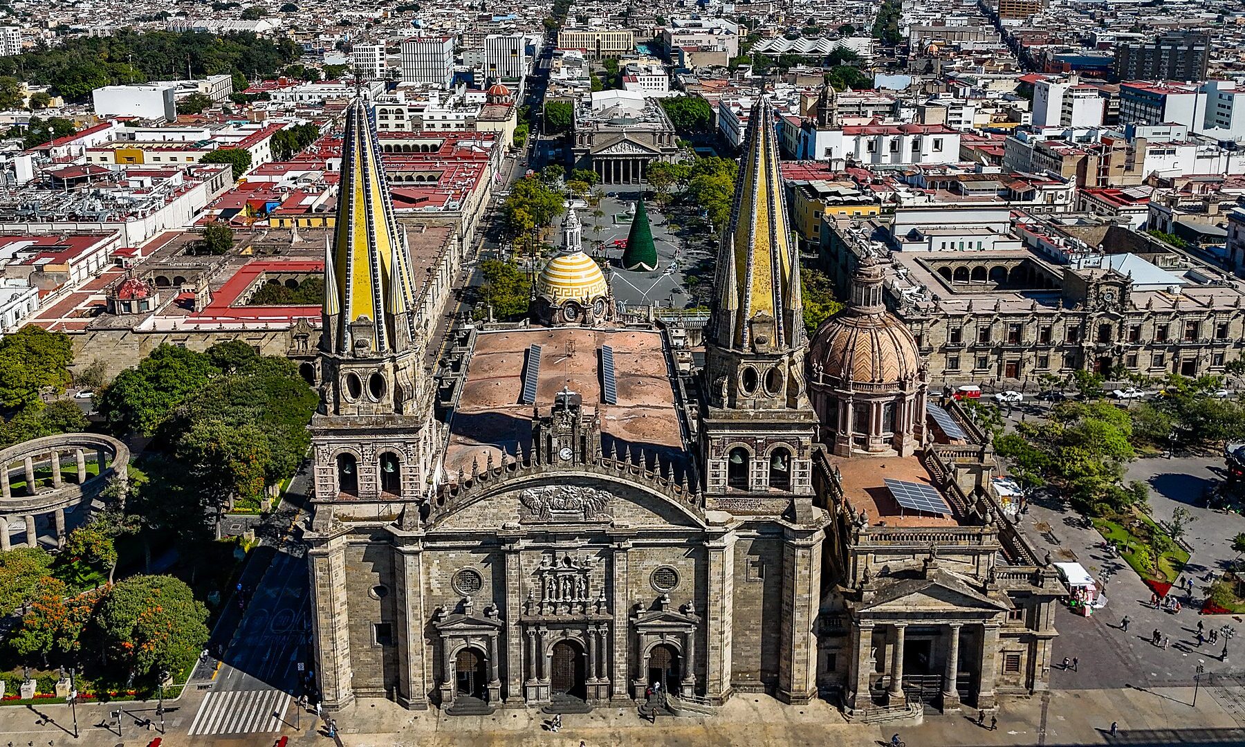 Aerial view of the Guadalajara Metropolitan Cathedral and the historic centre of Guadalajara, Jalisco