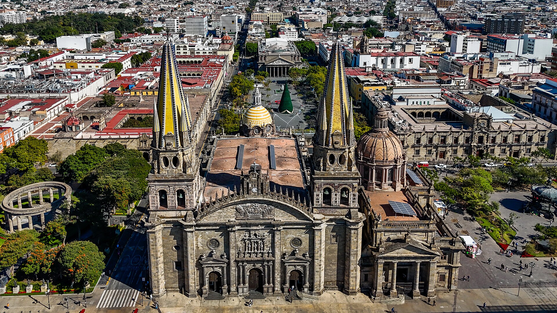 Aerial view of the Guadalajara Metropolitan Cathedral and the historic centre of Guadalajara, Jalisco