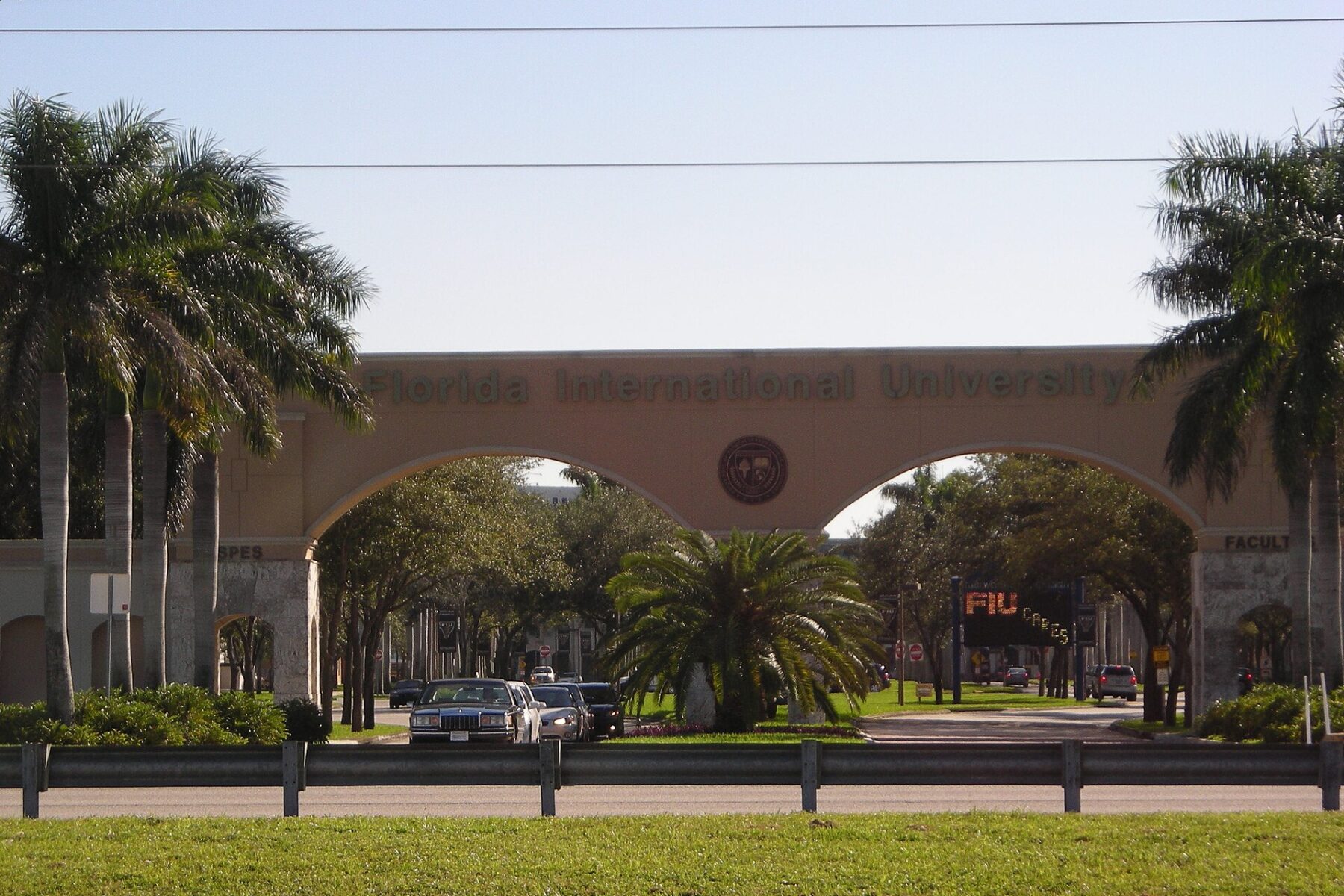 Entrance arch of Florida International University in Miami, where Florida announced the Castro warrant