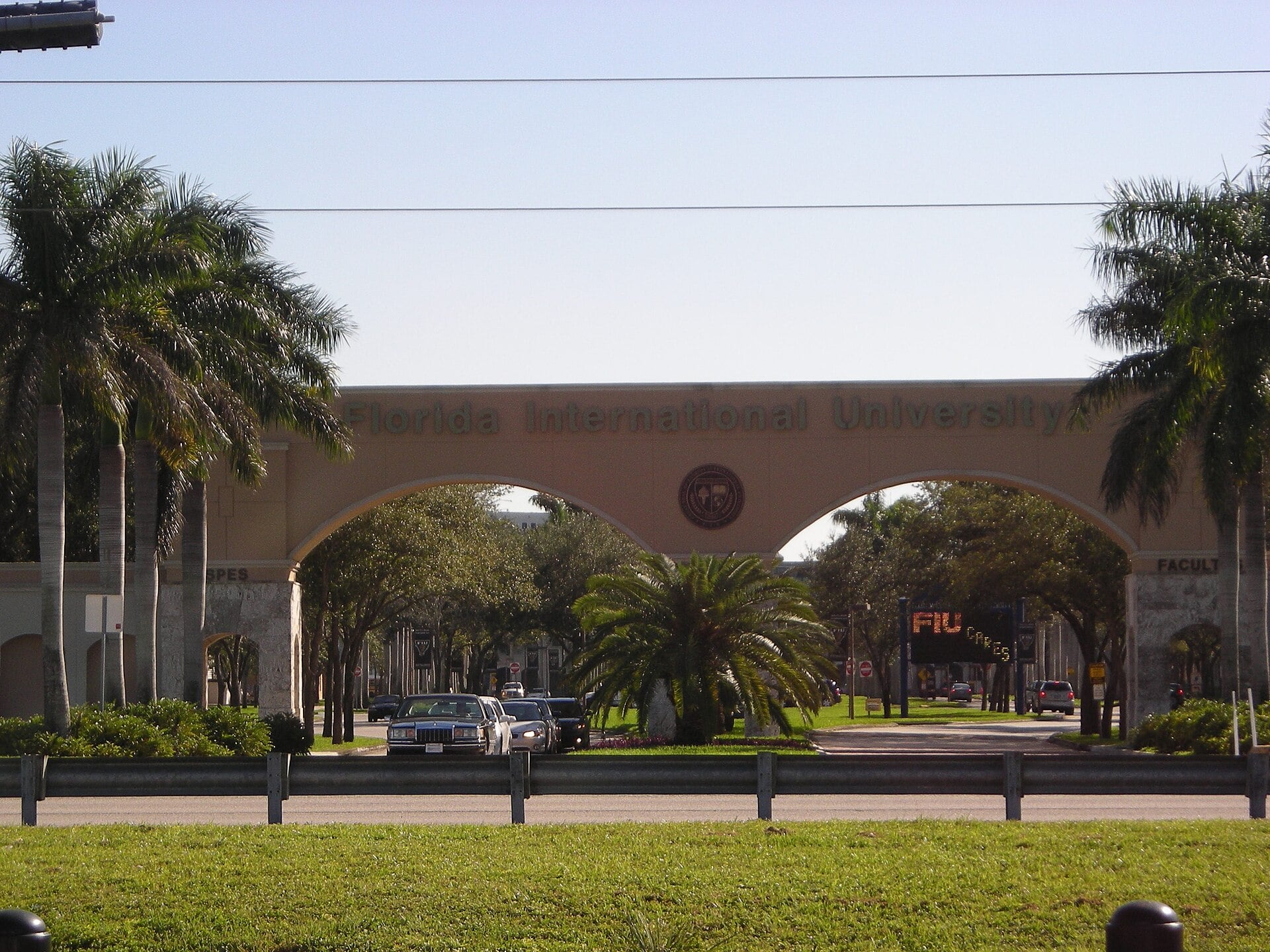 Entrance arch of Florida International University in Miami, where Florida announced the Castro warrant