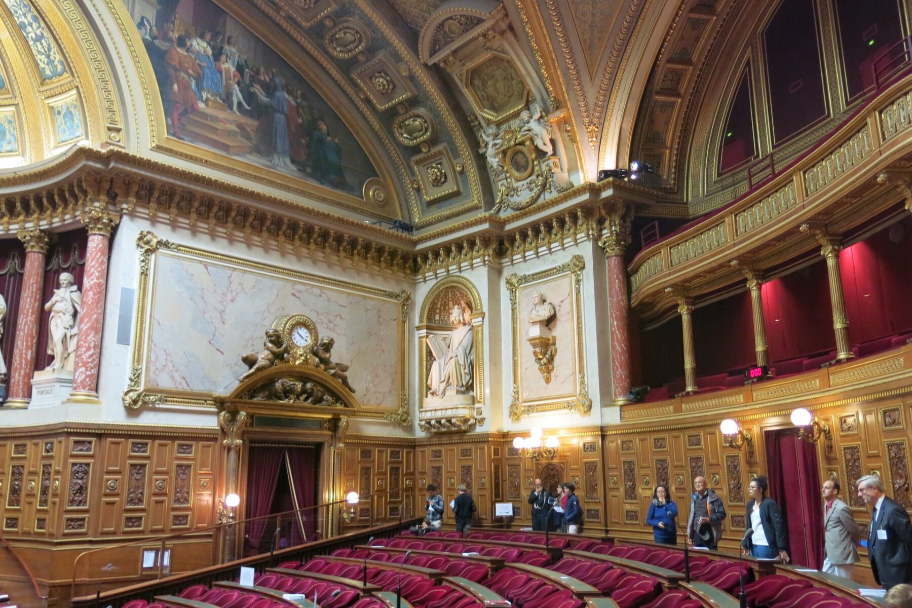 The hemicycle of the French Senate, the upper house of parliament, in the Luxembourg Palace in Paris