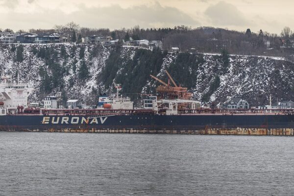 oil tanker at sea near a refinery