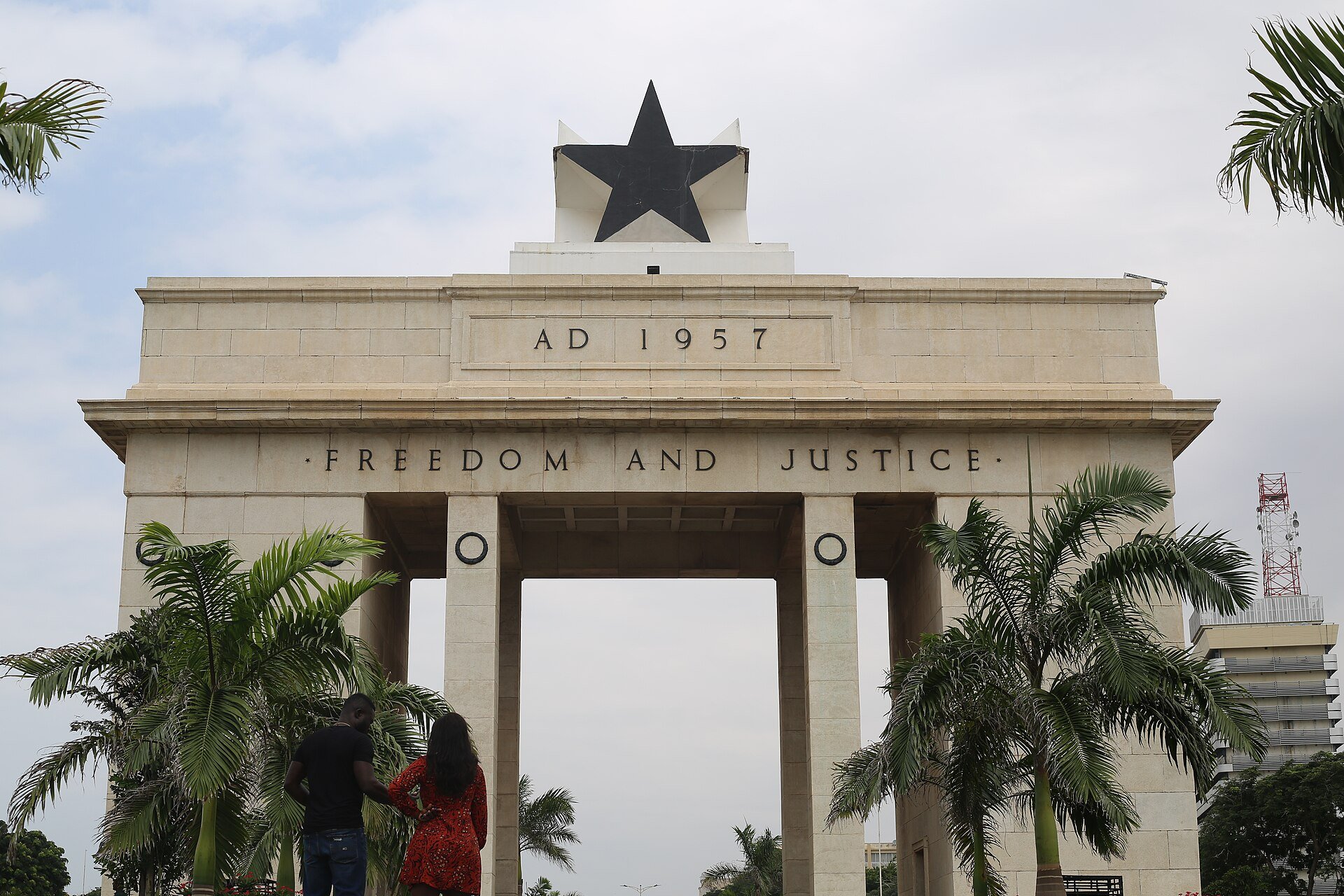 The Independence Arch with its black star and the words Freedom and Justice, in Accra, Ghana